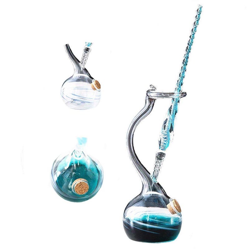 Earlyred Calligraphy Pen Set Handmade Glass Dip Pen Holder Crystal Drip Fountain Pen Writing Signatures Pen Ink Washing Inkwell Pen Decoration Office Student Gift Blue (Not Ink) - Image 1
